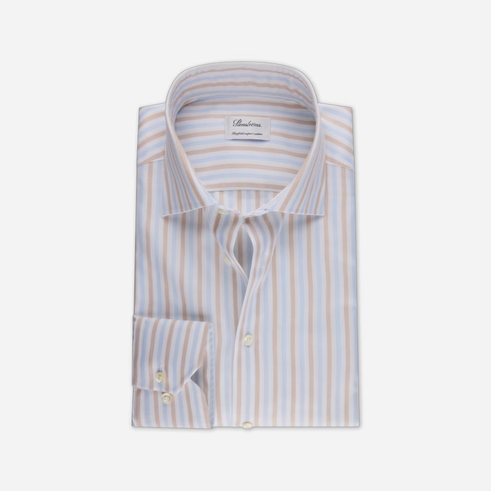 Fitted Body Shirt - Light Brown Stripes