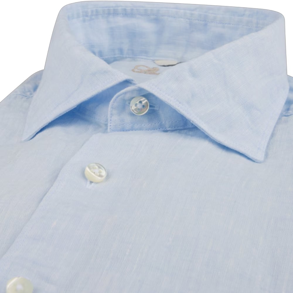Fitted Body Linen Shirt - Light Blue