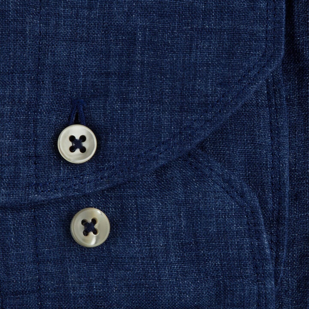 Fitted Body Linen Shirt - Dark Blue