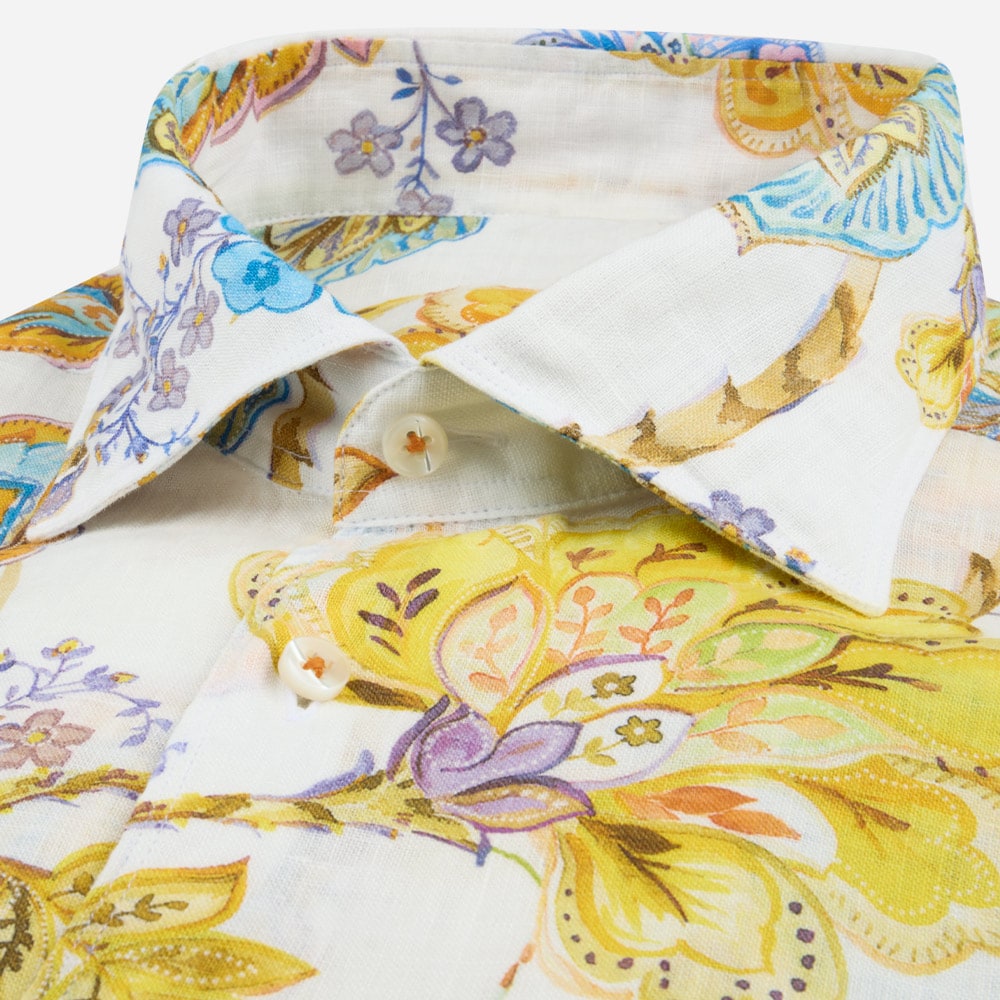Fitted Body Linen Shirt - Flower Power