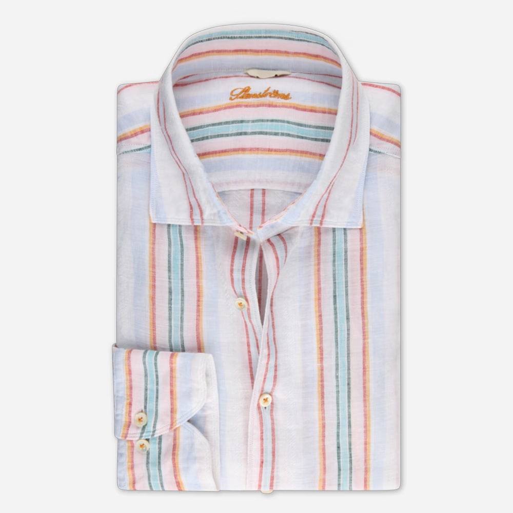 Fitted Body Linen Shirt - Multi Stripes