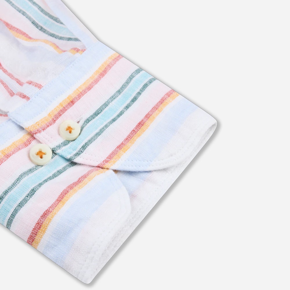 Fitted Body Linen Shirt - Multi Stripes