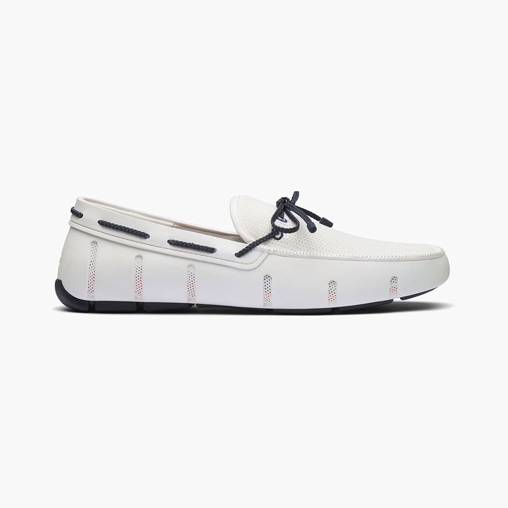 Braided Lace Loafer - White-Navy