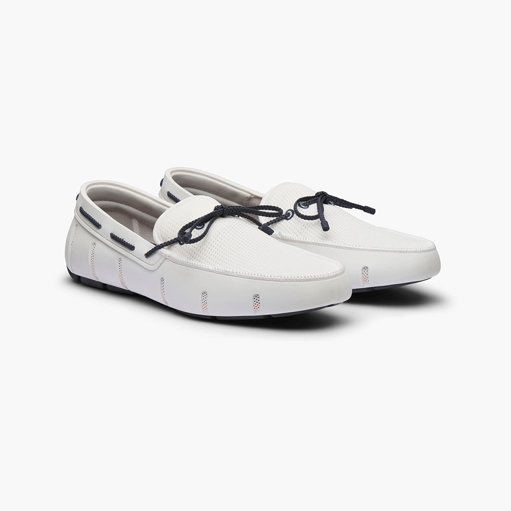 Braided Lace Loafer - White-Navy