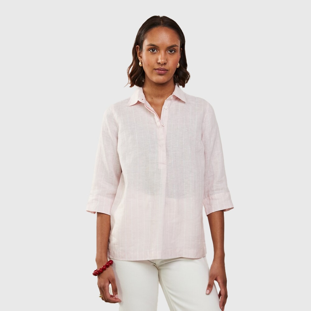 Stella Popover Shirt - Light Pink Stripes