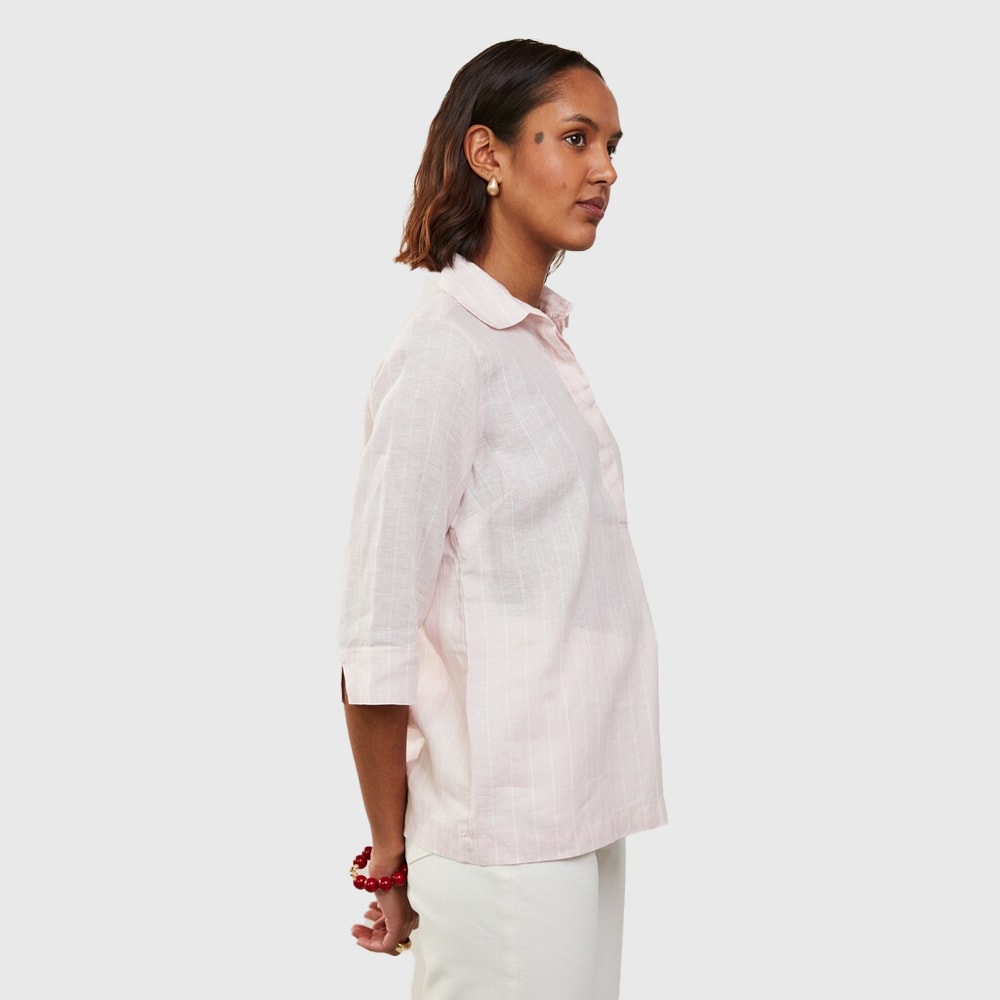 Stella Popover Shirt - Light Pink Stripes