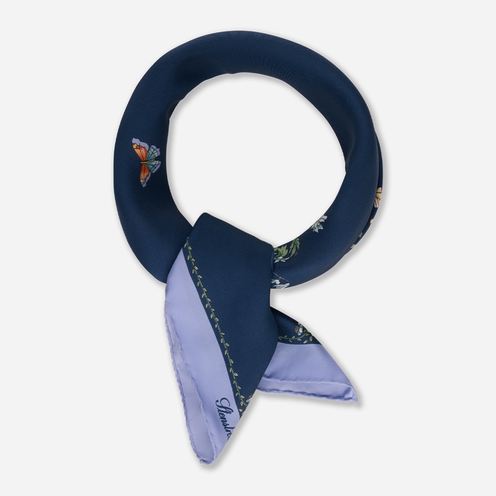 Silk Scarf 67x67 - Navy Pattern
