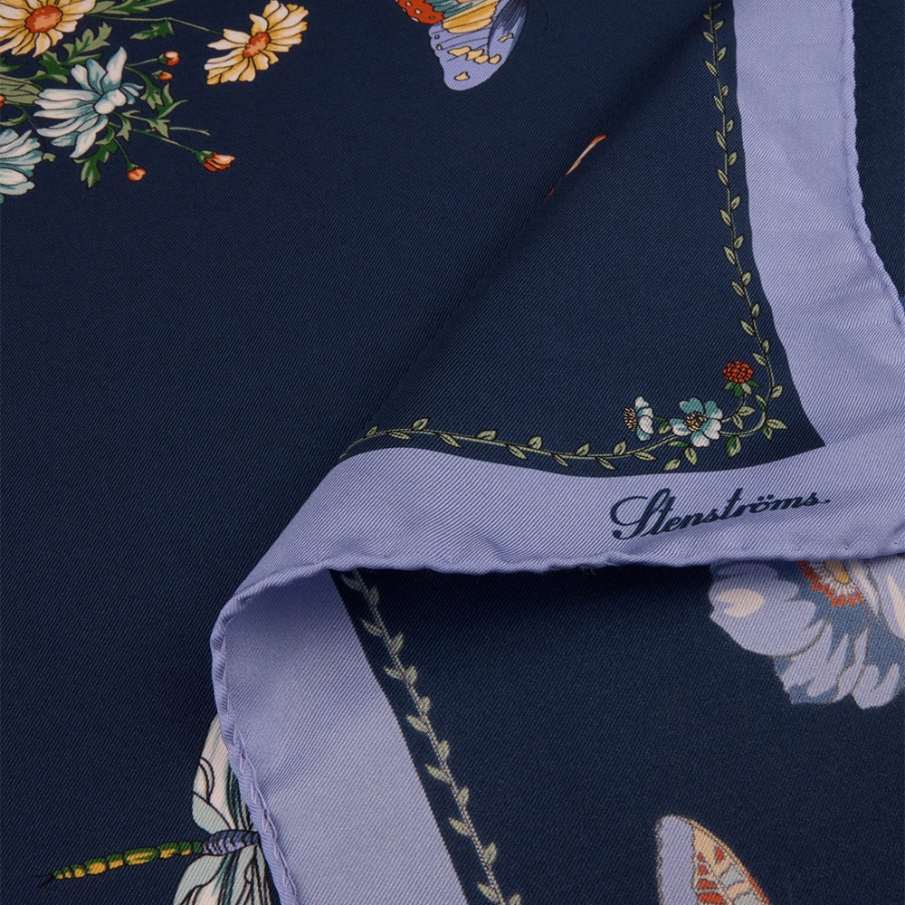 Silk Scarf 67x67 - Navy Pattern