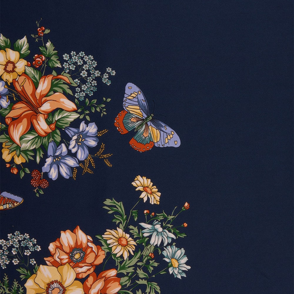 Silk Scarf 67x67 - Navy Pattern
