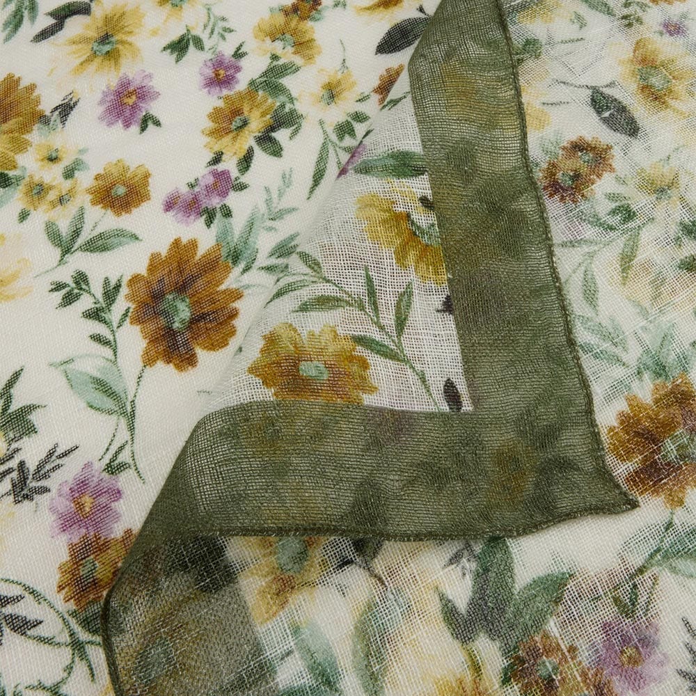 Linen Scarf 67x67 - Green Pattern