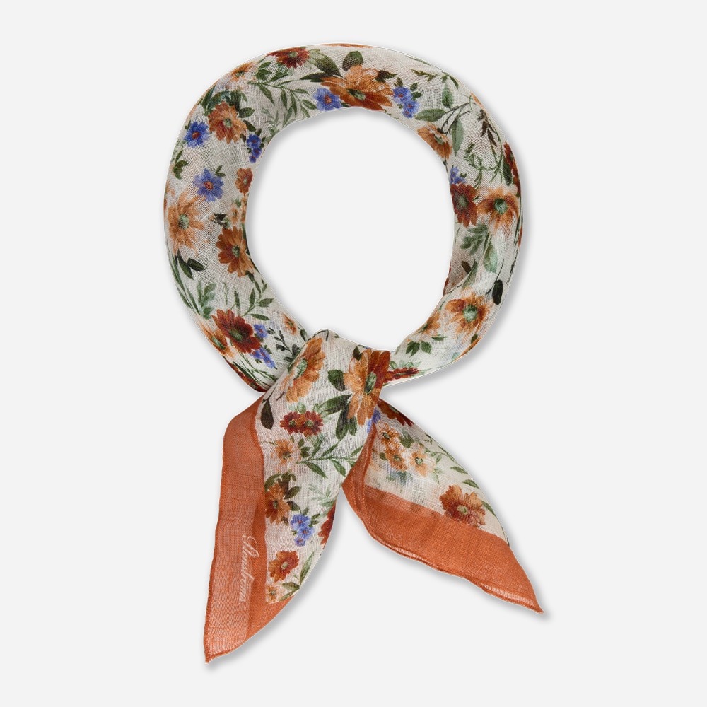 Linen Scarf 67x67 - Orange Pattern