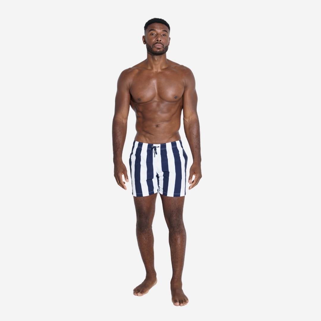 Classic Retro Stripes Swimshorts - Navy-White