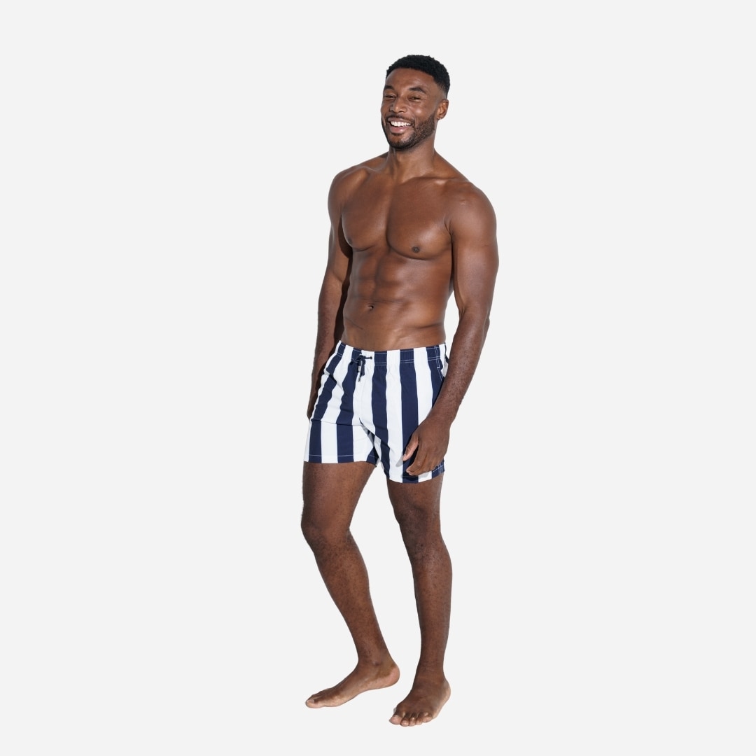 Classic Retro Stripes Swimshorts - Navy-White