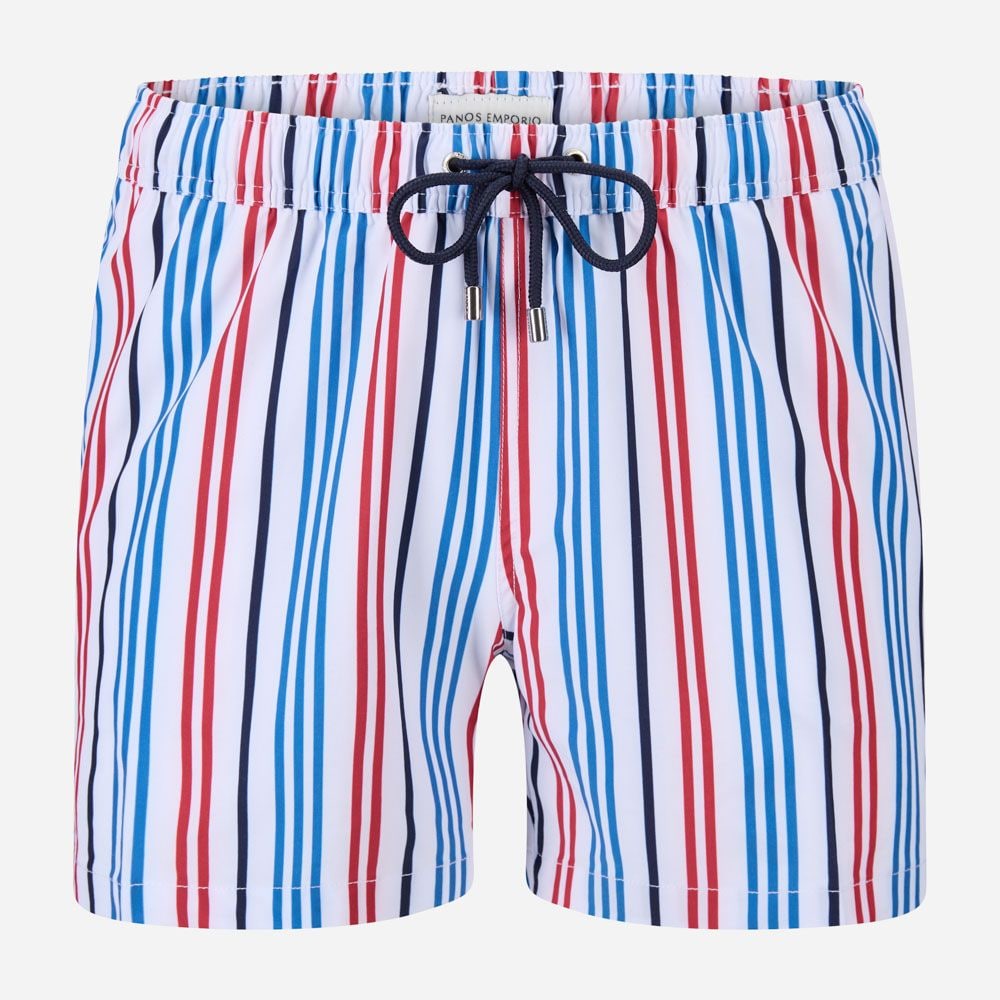 Classic Pinstripe Swimshorts - White-Blue-Red