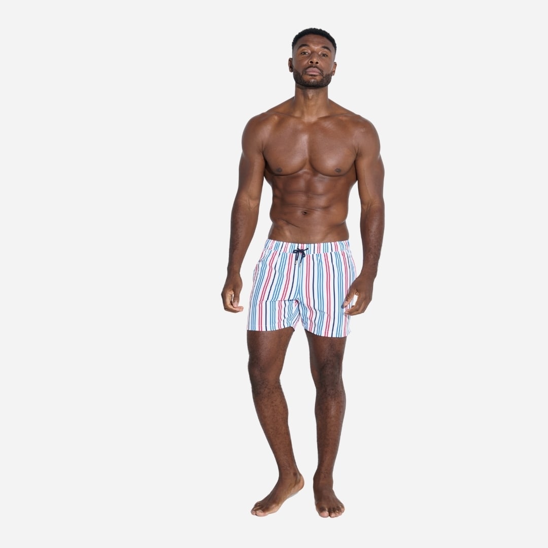Classic Pinstripe Swimshorts - White-Blue-Red