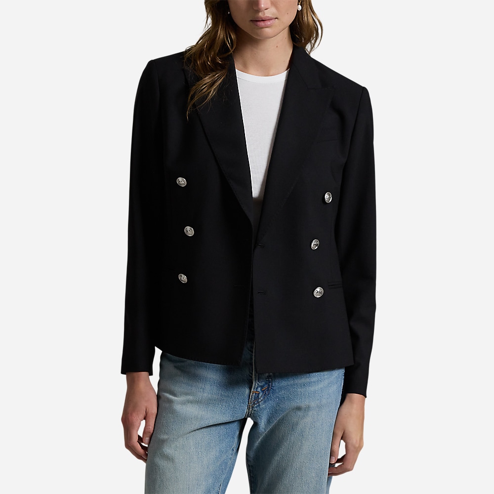 Double-Breasted Stretch-Wool Blazer - Black