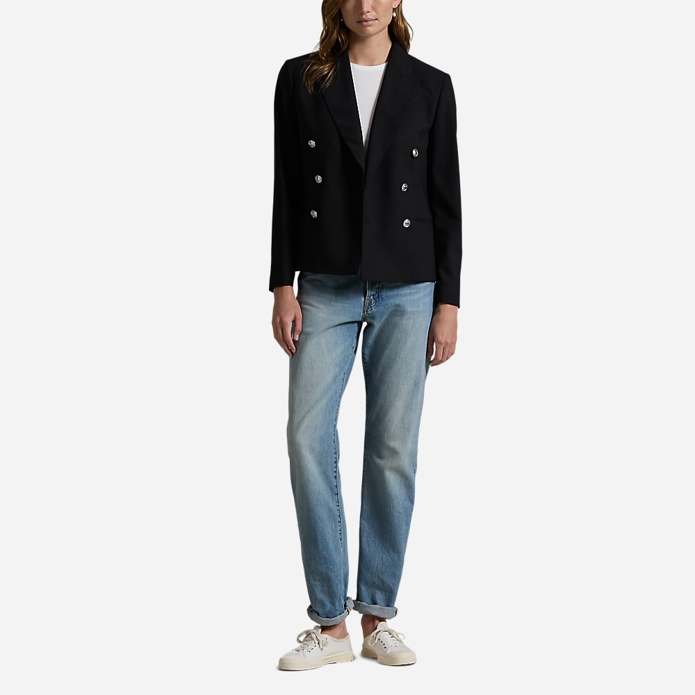 Double-Breasted Stretch-Wool Blazer - Black
