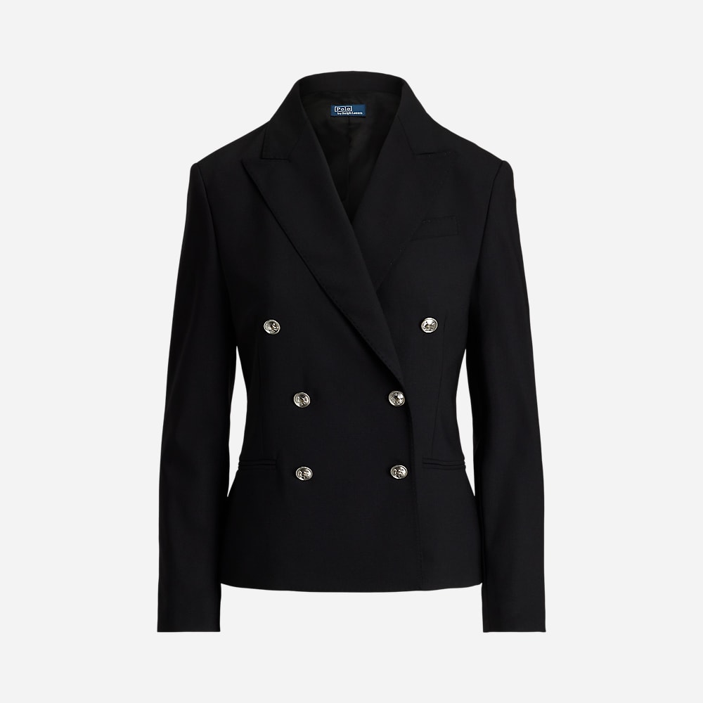 Double-Breasted Stretch-Wool Blazer - Black