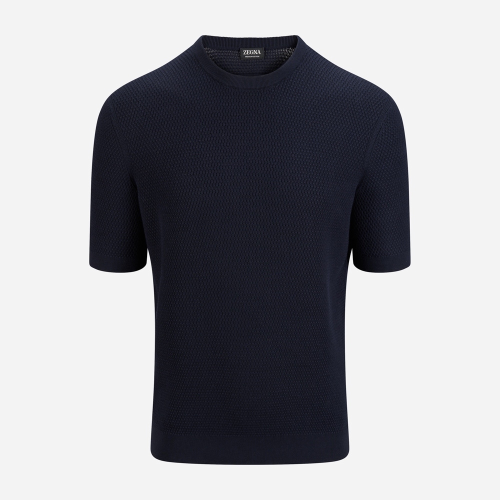 Short Sleeve Crewneck Knit -  Nvy Sld