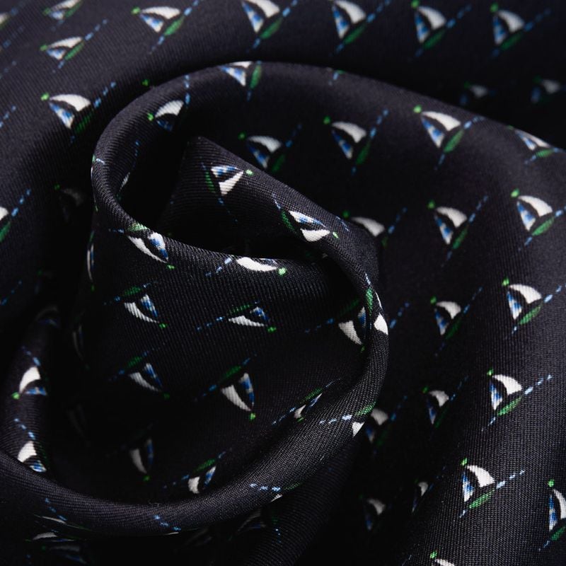 Neck Scarf Silk - Dark Blue-Blue Sailboat