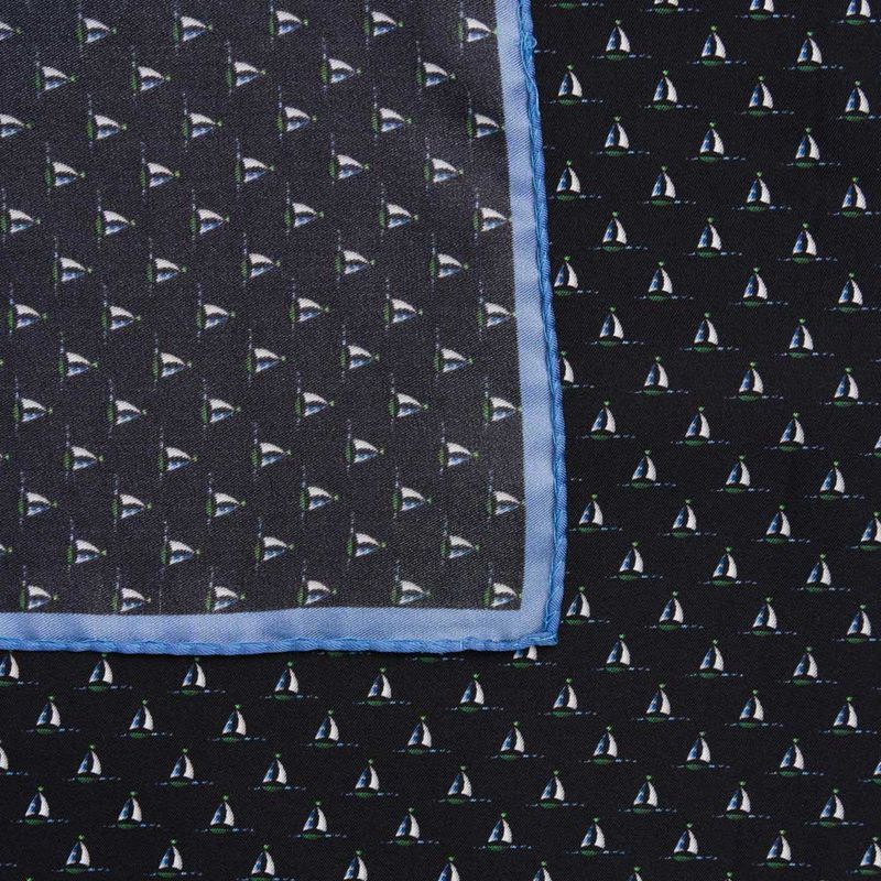 Neck Scarf Silk - Dark Blue-Blue Sailboat