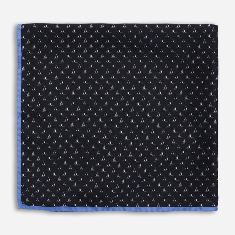 Neck Scarf Silk - Dark Blue-Blue Sailboat