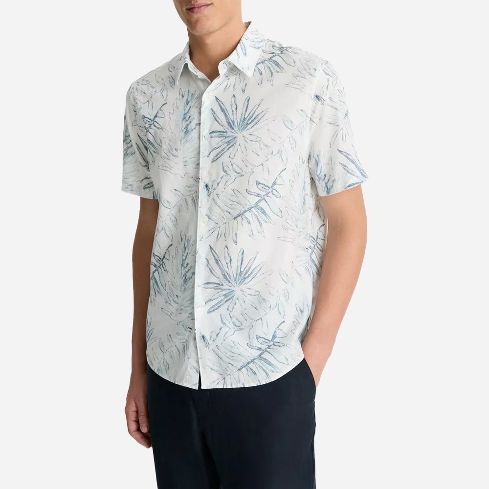 Venice Palms Cotton-Blend Short-Sleeve Shirt - Sea Marble