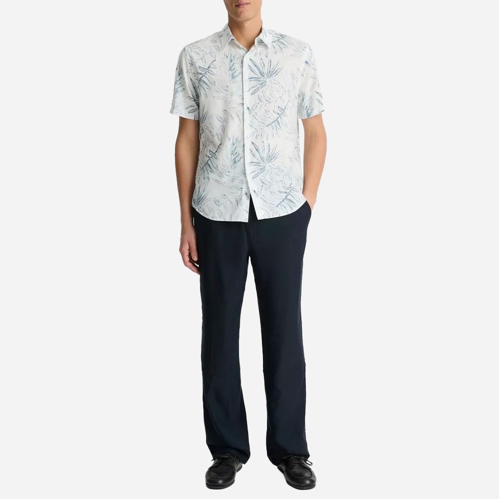 Venice Palms Cotton-Blend Short-Sleeve Shirt - Sea Marble