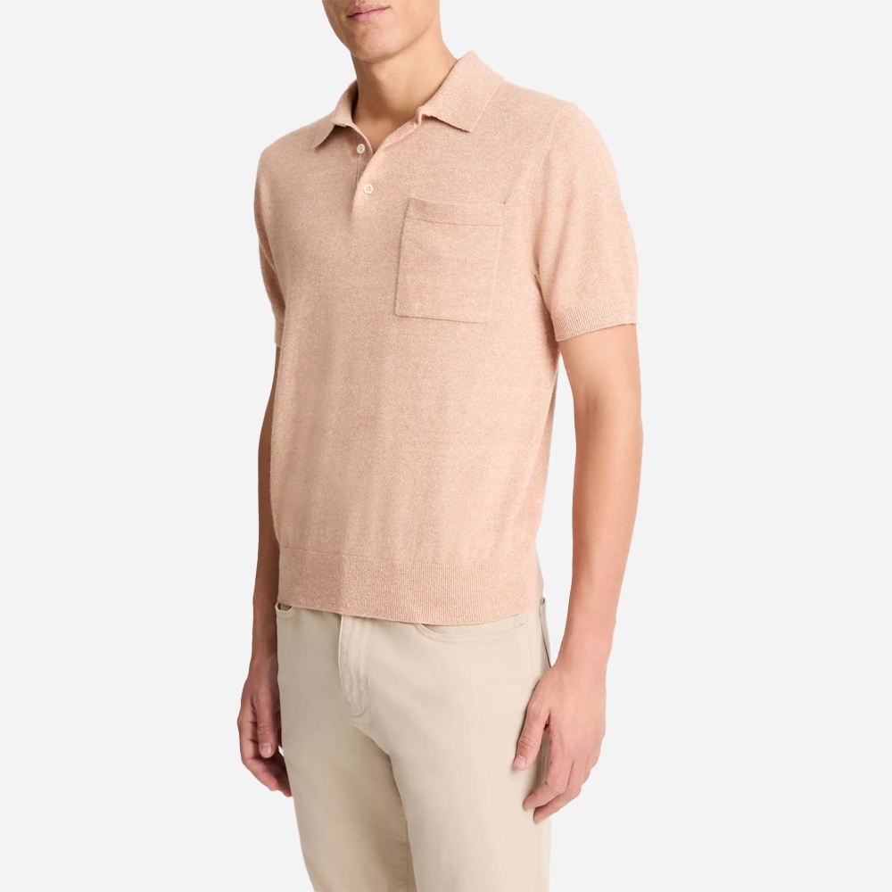 Linen & Wool-Blend Polo Sweater - Apricot