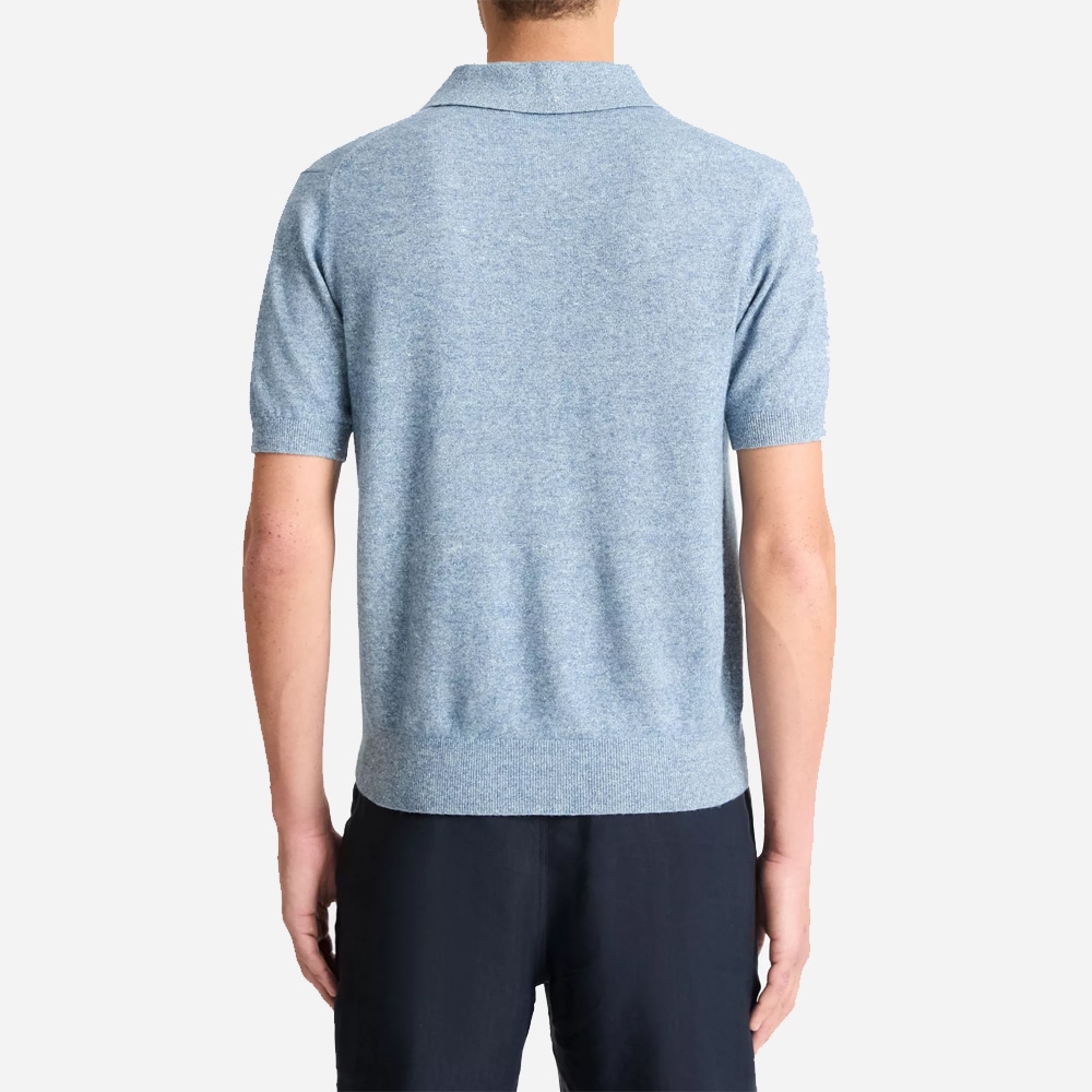 Linen & Wool-Blend Polo Sweater - Heather Cabo Blue