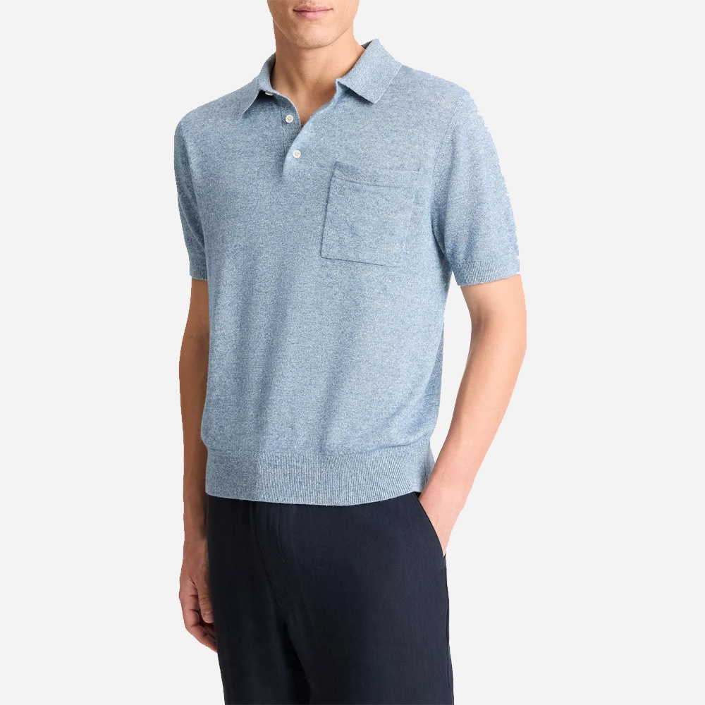 Linen & Wool-Blend Polo Sweater - Heather Cabo Blue