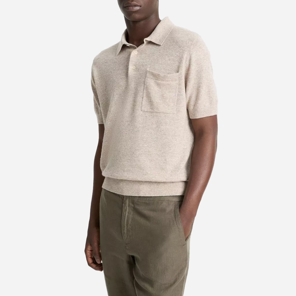 Linen & Wool-Blend Polo Sweater - Heather Shroom