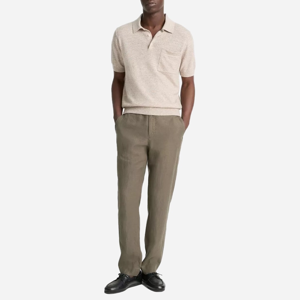 Linen & Wool-Blend Polo Sweater - Heather Shroom