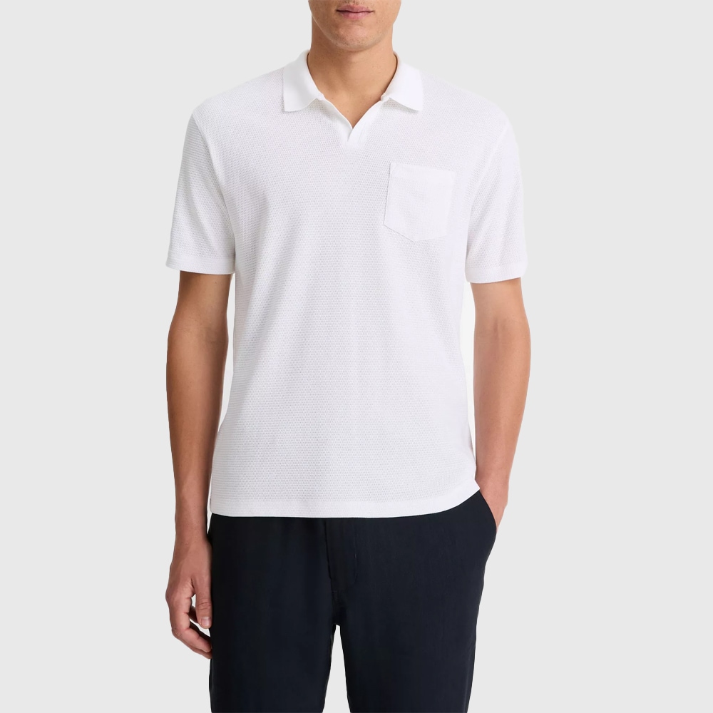 Cotton-Blend Johnny-Collar Polo Shirt - Optic White