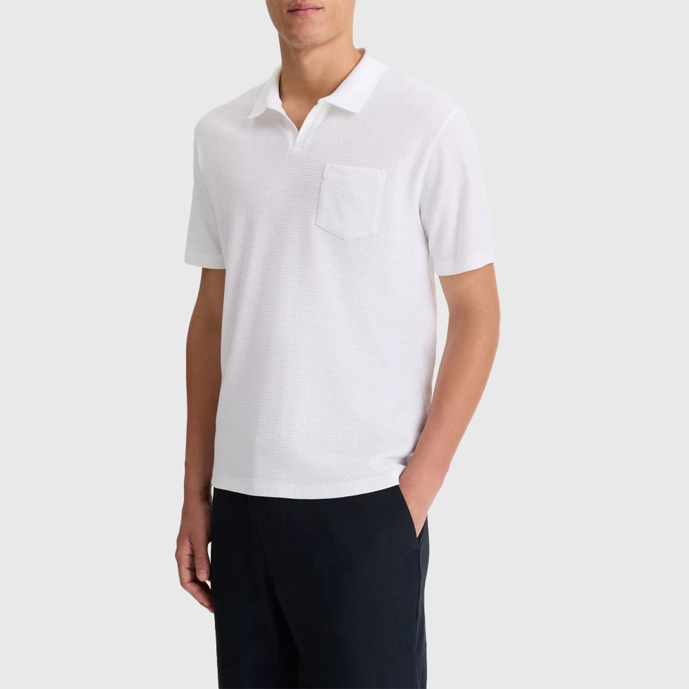 Cotton-Blend Johnny-Collar Polo Shirt - Optic White