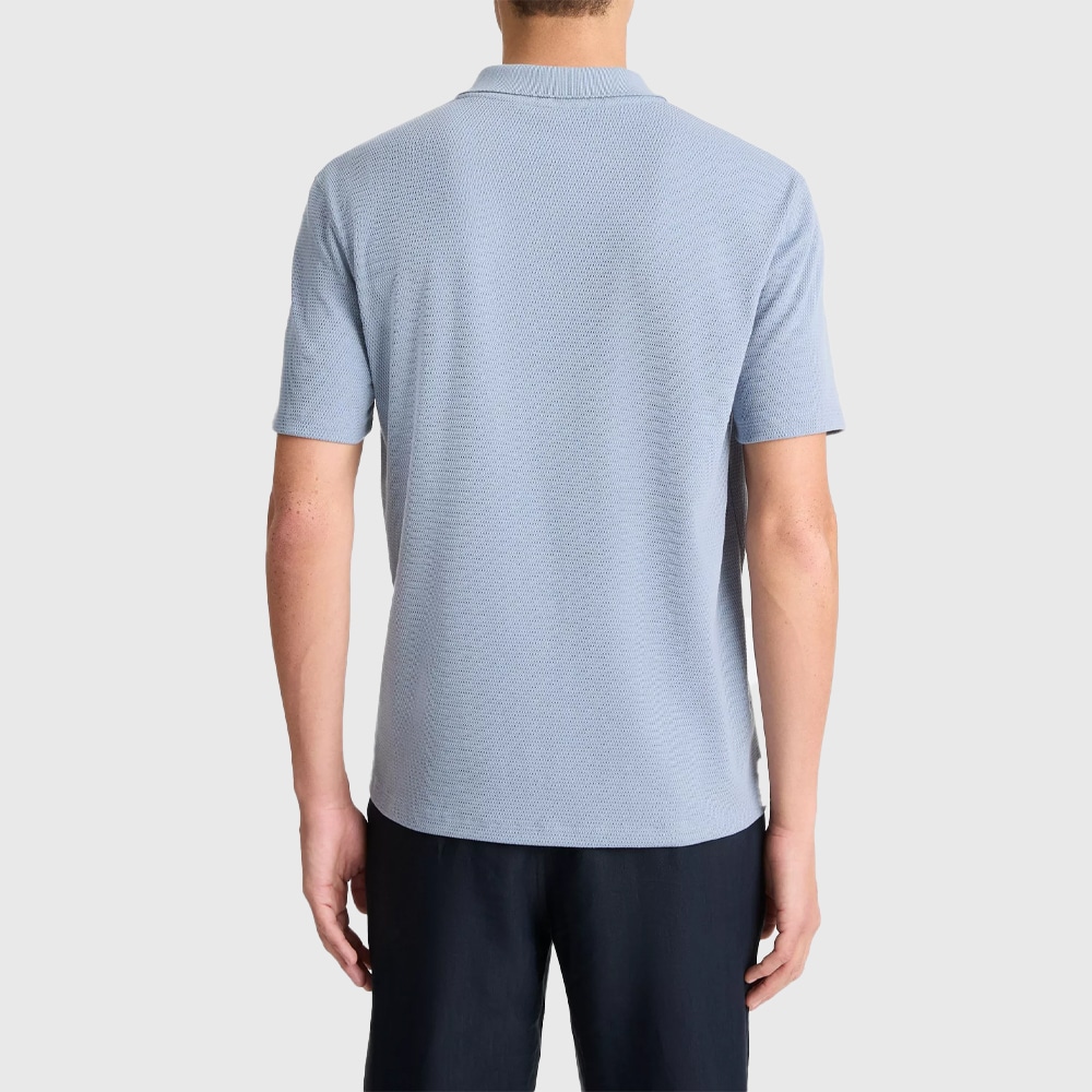 Cotton-Blend Johnny-Collar Polo Shirt - Cabo Blue