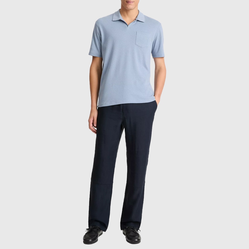 Cotton-Blend Johnny-Collar Polo Shirt - Cabo Blue