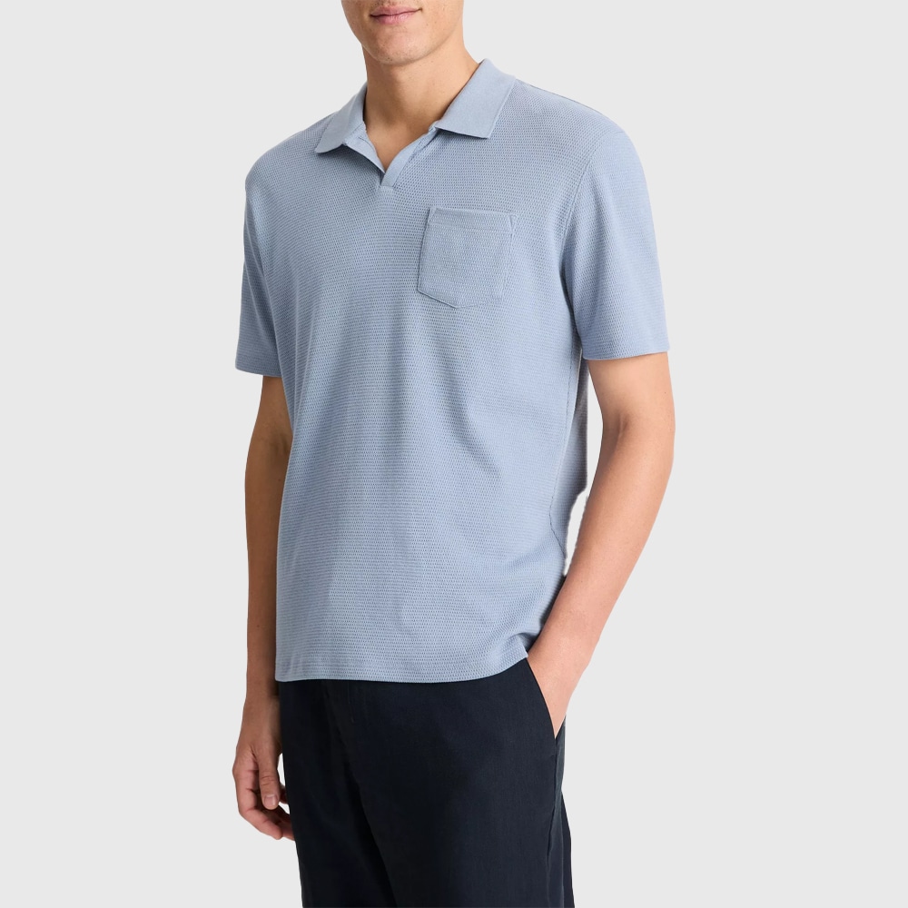 Cotton-Blend Johnny-Collar Polo Shirt - Cabo Blue
