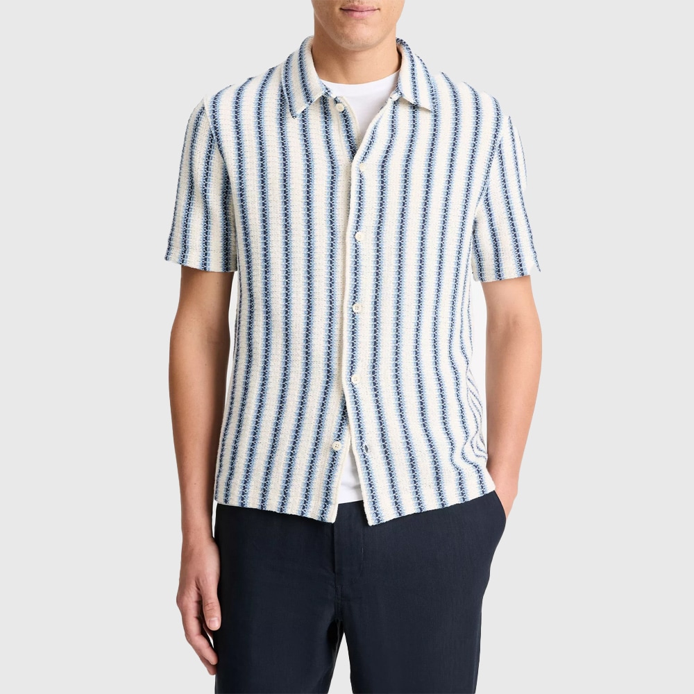 Beach Stripe Italian Cotton-Blend Shirt - Cabo Blue Stripes