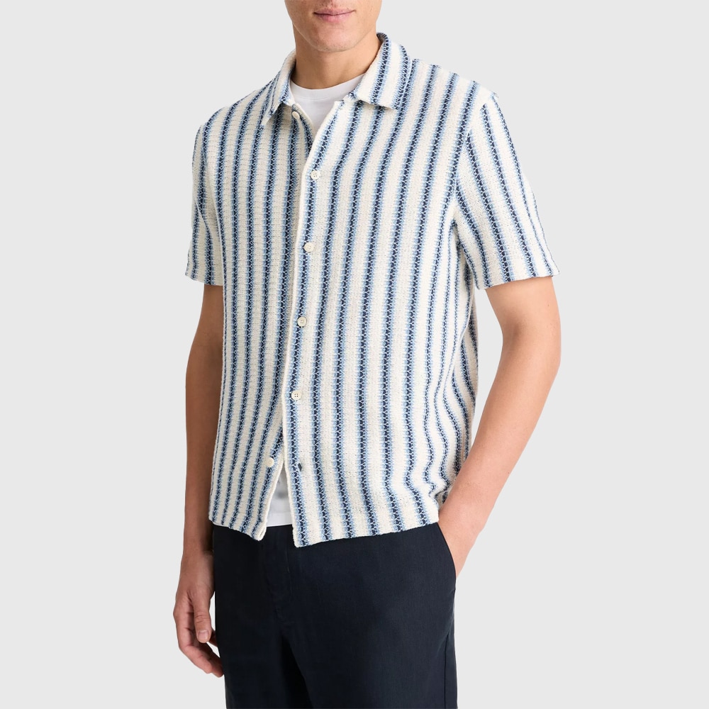 Beach Stripe Italian Cotton-Blend Shirt - Cabo Blue Stripes