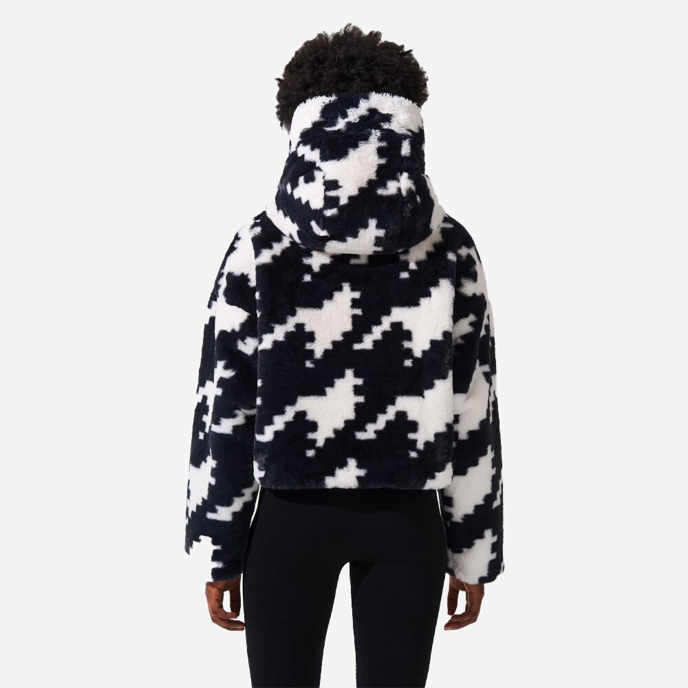 Noelle Faux Fur Jacket - Houndstooth-Black-Snow White