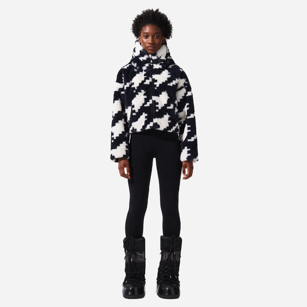 Noelle Faux Fur Jacket - Houndstooth-Black-Snow White