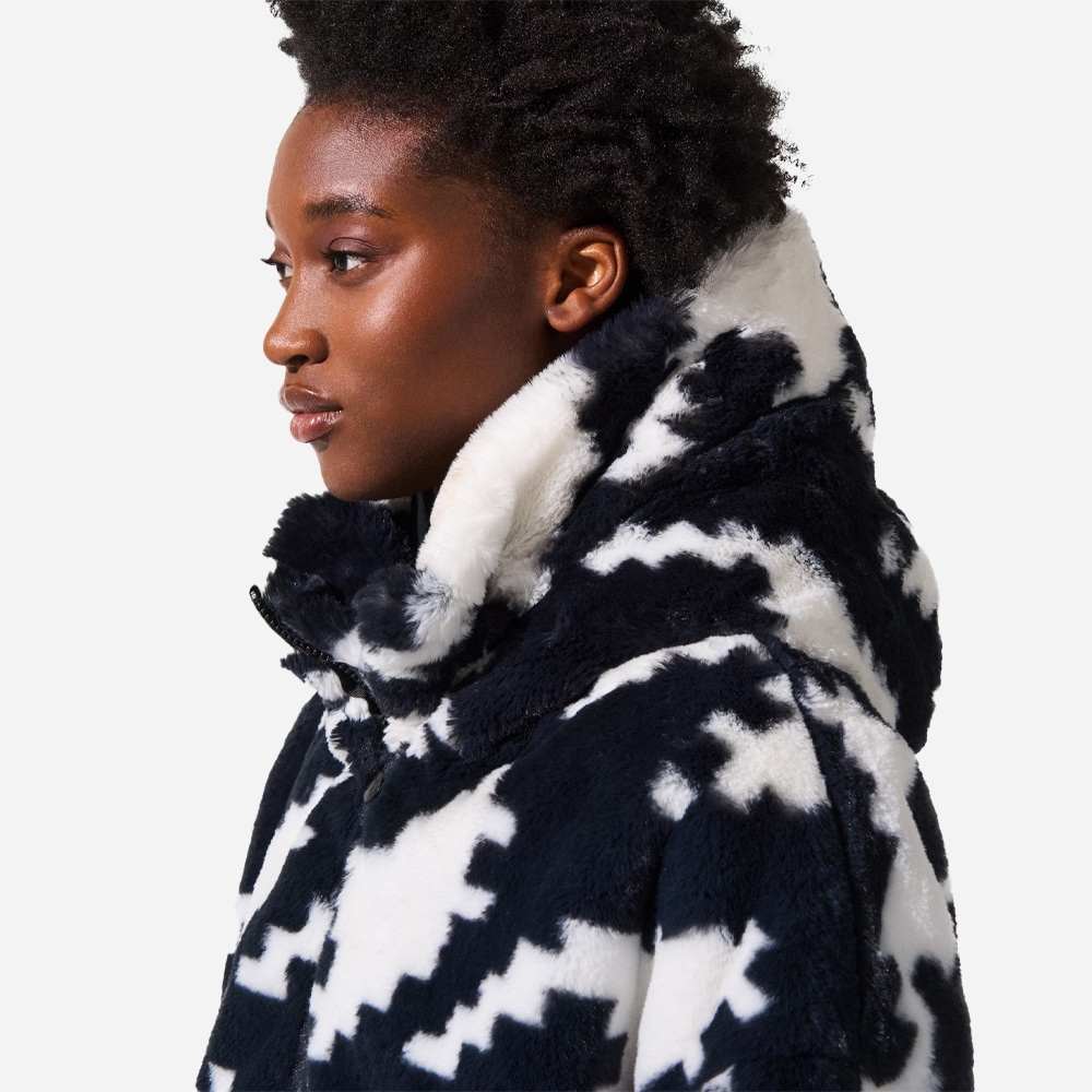 Noelle Faux Fur Jacket - Houndstooth-Black-Snow White