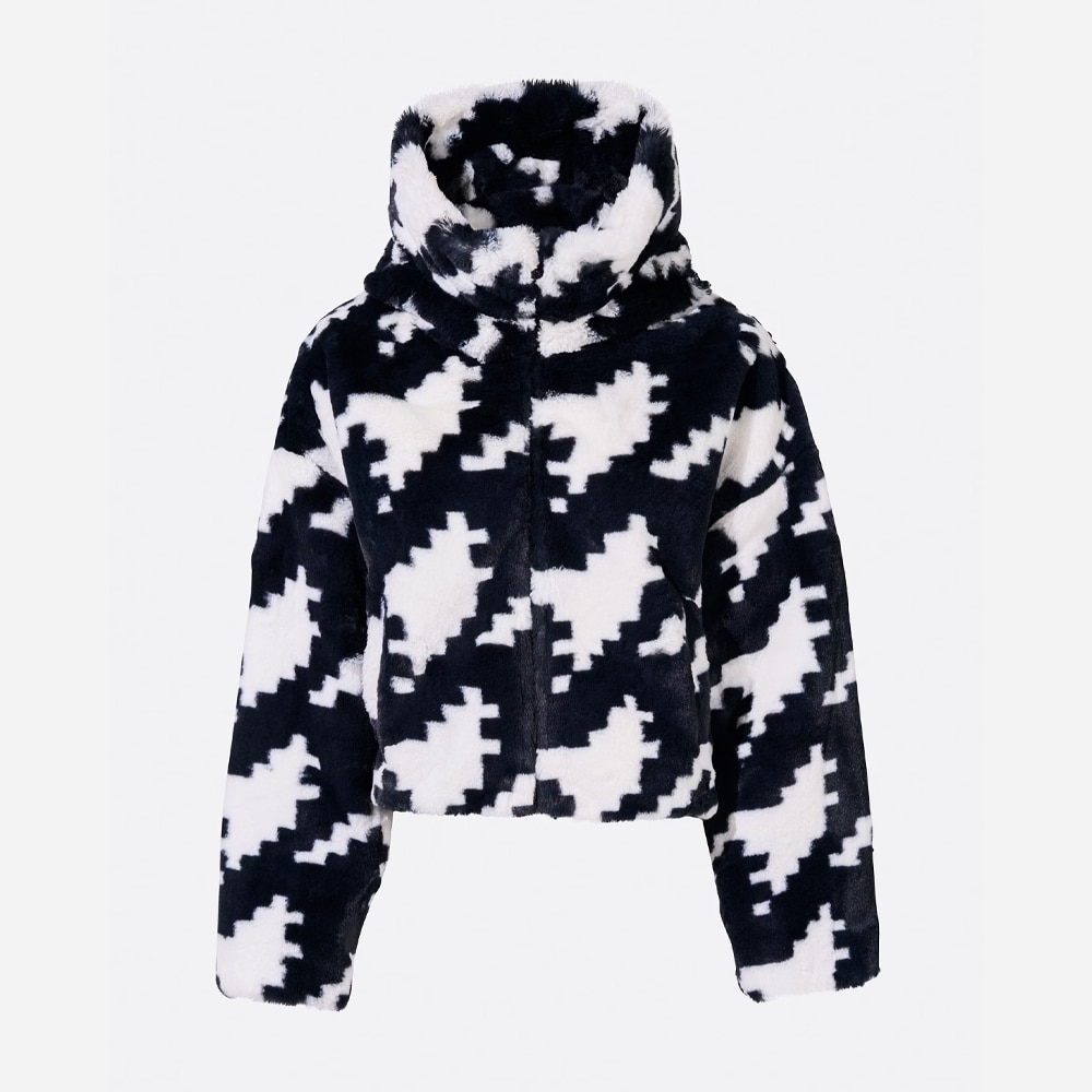 Noelle Faux Fur Jacket - Houndstooth-Black-Snow White