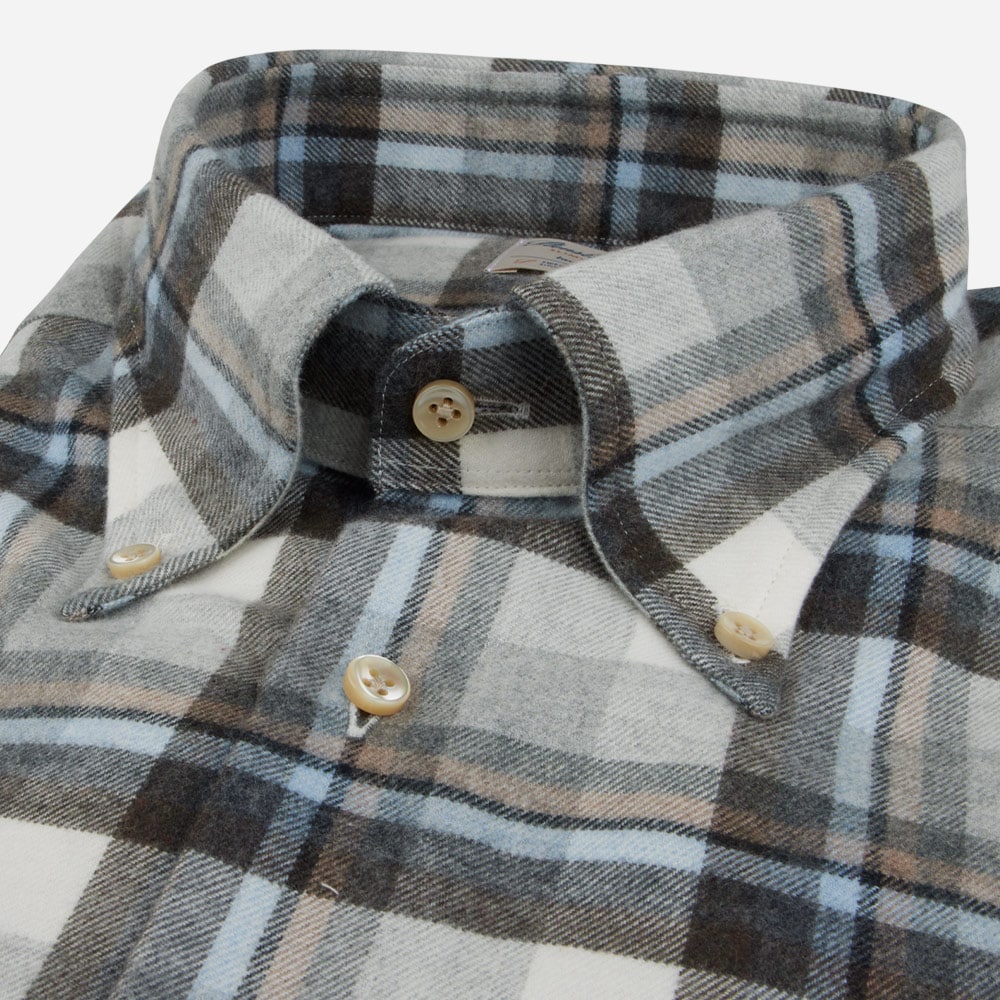 Fitted Body Flanel Shirt - Light Blue Check