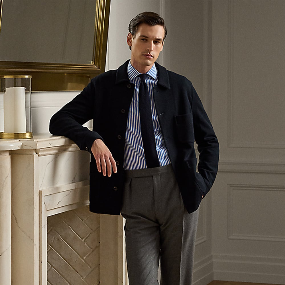 Hand-Tailored Knit Wool-Blend Jacket - Navy
