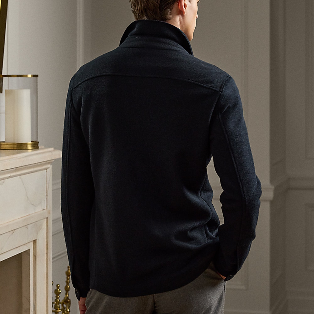 Hand-Tailored Knit Wool-Blend Jacket - Navy