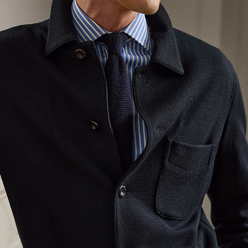 Hand-Tailored Knit Wool-Blend Jacket - Navy