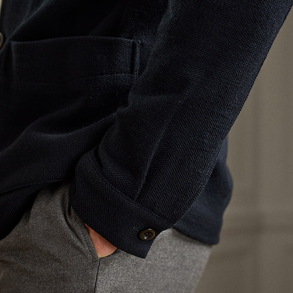 Hand-Tailored Knit Wool-Blend Jacket - Navy