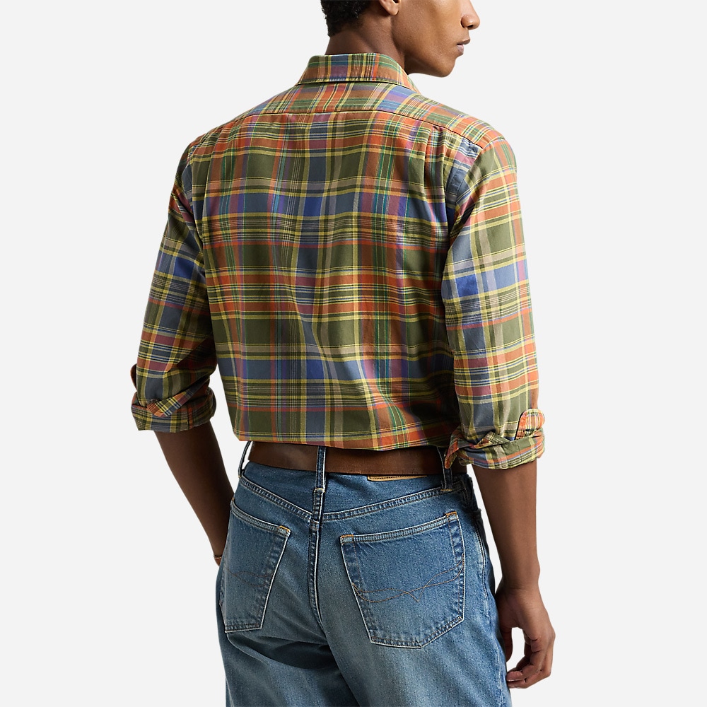 Custom Fit Plaid Oxford Shirt - Olive Orange Multi